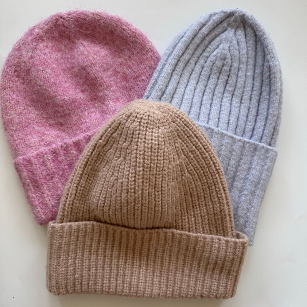 Anthropologie Madewell Beanie Bundle Light Pink Lavender Wool Blend One Size